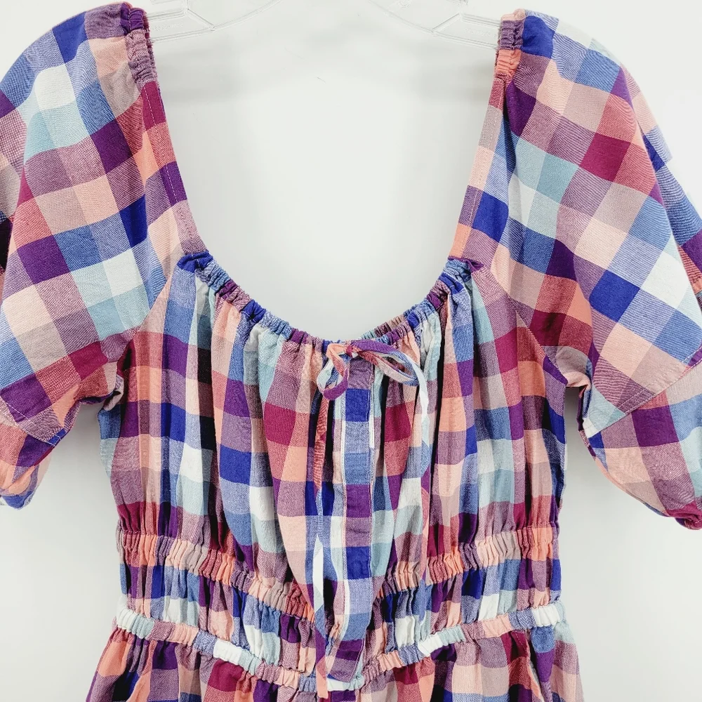 Anthro Kopal Brea Plaid Puff Sleeve Romper Cotton Cottagecore S - Picture 3 of 8